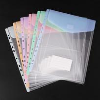 Transparent Binder Page Protector, 11-Hole, 3-Folder for Documents & Student Papers 1 vertical adhesive bag / random color gray