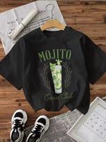 Unisex Mojito Cocktail Graphic T‑Shirt Social Club Vintage Drink Art Print Short Sleeve Casual Summer Tee For Men Women M brown