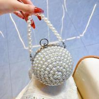 Round Pearl Clutch Purse Handbag Luxury Elegant Evening Bag Ring Handle For Women Bride Bridesmaid Wedding Party Handbag Purses white