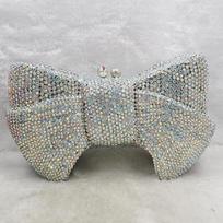 WHTUOHENG Champagne Evening Clutches  Rhinestone Diamond Purse Women Handbag Bow Shape Lady Wedding Bridal Clutch Female Crystal 21cmX14cmX5cm gray