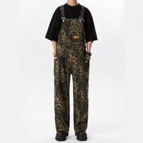 Vintažiniai Streetwear Leopardų Rašto Džinsiniai Kombinezonai Plačios Kojos Tiesaus Kirpimo Aukšto Juosmens Laisvalaikio Kelnės Vyrams Medium black