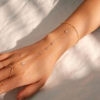 18K Gold STAINLESS STEELDainty plated Hand Chain Bracelet for Her STAINLESS STEEL Link Ring Bracelet slave Finger Chain Bracelet beige