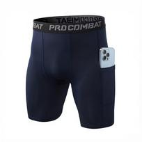 Men's Cool Dry Compression Shorts with Phone Pocket - Spandex Sports Running Gym Base Layer. Triple Extra Large tamsiai mėlyna