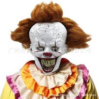 Nauja Helovino baisi klouno kaukė su kraujuoti dažytu skrybėle, klouno galvos apdangalas karnavalui, siaubo cosplay rekvizitas Afro hairstyle【Fanged E black