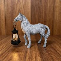 Horse Solar Lantern Resin Standing Light Outdoor Decor Textured Garden Ornament Black Frame