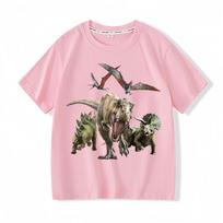 Dinozaurų pasaulis 100% medvilnės animacinių filmukų marškinėliai vaikams mielos berniukų ir mergaičių trumpomis rankovėmis kvėpuojantys Kawaii apvalia kaklo iškirpte Jurassic marškinėliai 100 pink