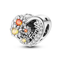 Original Charms Beads Pendant 925 Silver Sunflower Tulip Rose Carnation Flowers Beads Fit Bracelet Woman Jewelry Gifts gray