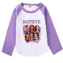 9197 Multi-color Kids Girls Katseye Print Raglan Long Sleeves T-Shirt 140cm violetinė