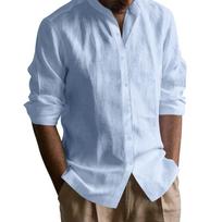 Vyriški Henley marškiniai Medvilnė Linas Atviro mezgimo Lengvi Kvėpuojantys Vienspalviai Slim Fit Vyriški marškiniai 3XL chaki