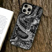 Šventojo drakono dėklas telefonui iPhone 17,16,15,14,13,12,11 Plus,Pro Max,XS, Spalvotas Sidabrinis Juodas Dangtelis iPhone16ProMax black
