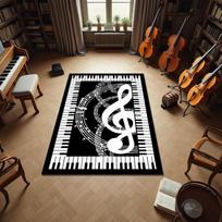 Juoda Balta Fortepijono Klavišų Kraštinė G-raktas Neslystantis Grindų Kilimas Muzikos Studija Mokytojas Plaunamas Vidaus Svetainė Miegamojo Plotas Kilimas 80x120cm( 31x47in) white