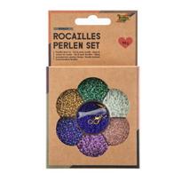 Rocailles karoliukai FOLIA UNDINĖS ~90g, 3x1m nailono siūlas, 3 segtukai