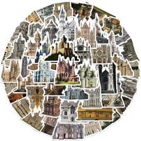 50Pcs Vintage Medieval Castle Stickers Phone Case Skateboard Motorcycle Sticker Retro European Architecture Decals gray