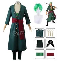 Anime Roronoa Zoro Cosplay Kostiumas Uniforma Žalias Paltai Kelnės Galvos Šalikas Roronoa Zoro Perukas Auskarai Helovino Karnavalo Vyriški Drabužiai 110&ONE PIECE black