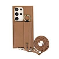 For Samsung Galaxy S22 Ultra Case PU Leather Wallet Bag Grip Strap Holder Neck Shoulder Long Crossbody Lanyard Ring Clasp Cover PU and Leathe&Galaxy S22 Ultra 5G