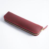Cowhide Vintage Pencil Case Handmade Pen Bag Portable Pencil Case  Business raudona
