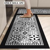 Virtuvės kilimėlis PVC vandeniui atsparus odinis kilimas Neslystantis alyvai atsparus grindų kilimėlis Juodas baltas geometrinis raštas Ilgi namų dekoravimo kilimai 1pc 50x120cm