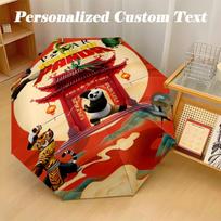 8‑Rib Automatic Umbrella, Kung Fu Panda Design Foldable Umbrella for Sun Rain Protection Travel Three-fold umbrella