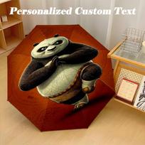 8‑Rib Automatic Umbrella, Kung Fu Panda Design Foldable Umbrella for Sun Rain Protection Travel Three-fold umbrella black