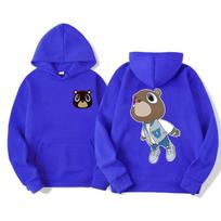 Kanye West Graduation Bear Print Hoodie Men Women Hip Hop Vintage Long Sleeve Hoodie 3XL blue