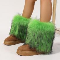 Women's Winter Furry Faux Fur Boots Fuzzy Fluffy Mid Calf Snow Boots for Women Faux Suede Comfortable Warm Fur Lined Platform Flat Boots Shoes 42 žalia