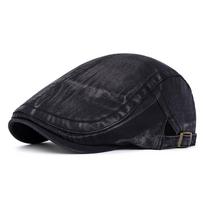 Beret Men's Spring Summer Forward Cap Retro Sun Protection Hat British Peaked Cap juoda