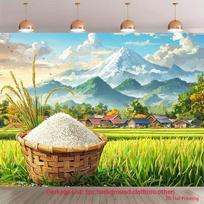 2D Rural Japan Backdrop Mount Fuji, Rice Field and Village Portrait Studio Background 47.2x31.5inch/120*80cm gray