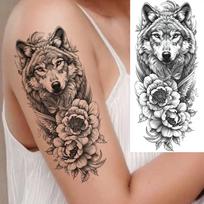 1 lapas Vilkas Liūtas Vėžlys Gėlės Laikinos Tatuiruotės Moterims Vandeniui Atsparios Realistiški Gyvūnai Netikra Tatuiruotė Kūno Lipdukai Ilgai Išliekančios China Mainland white