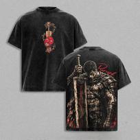 Hot Sale Japan Classic Dark ACG Work Anime Berserk Guts Graphic Print T-shirt Men Women Retro Washed Cotton Loose Casual Oversized Top Summer New Tee S black