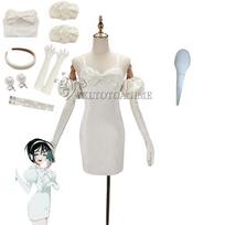 Sua Cosplay Kostiumas Perukas Anime Ateivis Scenos Cosplay Kostiumas Mikrofonas Balta Suknelė Auskarai Trumpi Juodi Plaukai Sua Cosplay Drabužiai S white