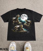 Three Turtles Vintage 90s Graphic Style T-Shirt,Retro Galaxy Ocean Tee,Turtle Lovers Top,Tortoise Moon Shirt,Y2k Ocean Top L gray