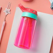 Water bottle, little pretty boy, children's straw cup, anti-drop water cup, outdoor cartoon plastic cup, personalized cup can be 480ml raudona