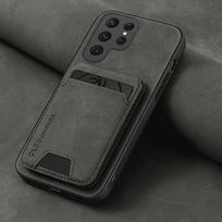 Vienos spalvos odinė piniginė su kortelių skyriumi, atrama, telefono dėklas Samsung Galaxy S25 S24 S23 S22 S21 Ultra S25Ultra S24 Plus FE For Galaxy S21 Plus juoda