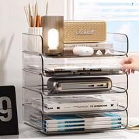 Akrilinis A4 stalo organizatorius: Skaidrus failų ir knygų laikymo stovas 1-Tier Wide Transparent, Thick High-Clarity PET gray