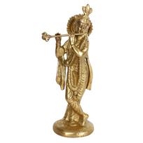 100% Pure Brass Statue Murti Of Lord Krishna Idol Playing Flute, Gold - 10 Inch brown
