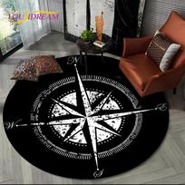3D Retro Kompaso Serijos Apvalus Plotas Kilimas, Apvalus Kilimas Svetainei Miegamajam Sofos Kojų Pagalvėlė Dekoras Neslystantis Grindų Kilimėlis Dovana Diameter 60cm gray