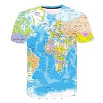 3D Printed World Fashion Map T Shirt Men's Harajuku Pattern Tees Summer Street Loose T-Shirts Short Sleeves L blue