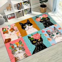 Mielas juodas katinas su gėlių raštu kilimas minkštas neslystantis svetainės kilimas boho gėlių katės rašto grindų kilimėlis miegamojo koridoriui 40x60cm orange