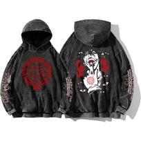 Hellsing Manga Print Hoodie Men Women Washed Cotton Hooded Streetwear Hip Hop Sweatshirt Long Sleeves Pullover Clothing 3XL black