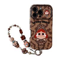 Cute leopard print crying baby applies to iPhone16promax protective case Apple 14 mobile phone case 17pro cute 15 iPhone17promax black