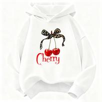 Madingas leopardinis kaspinas su vyšnių raštu Vaikams Hoodie Megztinis Y2k Hoody Mergaitėms Pavasaris Laisvalaikio Hoodies 150 white