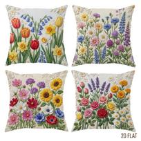 4Pcs Floral Printed Cushion Cover Tulip Rose Sunflower Daisy Lavender Pillow Case Polyester Home Decor Sofa Bedroom Living Room Peach skin 30*30(CM)-4Pcs gray
