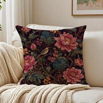 Vintage Black Flowers And Birds Pillow Case Organic Short Plush Cushion Covers Breathable Washable WrinkleResistant 60cmx60cm(24x24Inch)