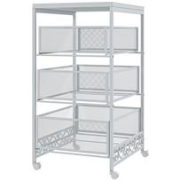 3-Tier Rolling Storage Cart with 3 Storage Baskets for Living Room Dining Room 34x29.5x57.5cm White balta