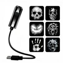 Helovino kaukolės LED projektoriaus šviestuvas, maitinamas per USB, 360° besisukanti vaiduoklio naktinė lempa šeimos vakarėliui, kiemo dekoravimui A3