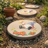 4 Pieces Round Stepping Stones Polypropylene Resin Stone Decorative Paving for Butterfly Letter beige