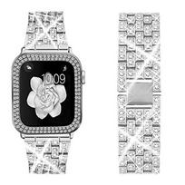Metalinė deimantinė apyrankė+dėklas Apple watch Ultra2 49mm 45mm 44 mm 42mm 41mm 40mm 38mm moteriškam apyrankės dirželiui iwatch 9 8 7 6 5 4 3 SE 49mm sidabras