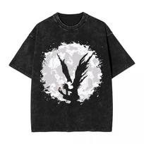 Washed Anime DEATH NOTE Yagami Light L·Lawliet MisaMisa T-shirt Men Manga Oversized Y2k Tshirts Cotton T Shirt Harajuku Male Tee L smėlis