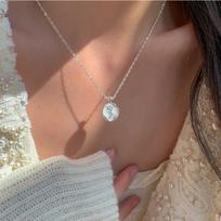 New 925 Sterling Silver Relief Round Enamel Tulip Flower Pendant Dazzling Necklace For Women Wedding Gift Fine Jewelry NK186 brown