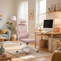 Comfortable home office chair, computer chair, adjustable rotating office chair, equipped with soft seat cushions rožinė